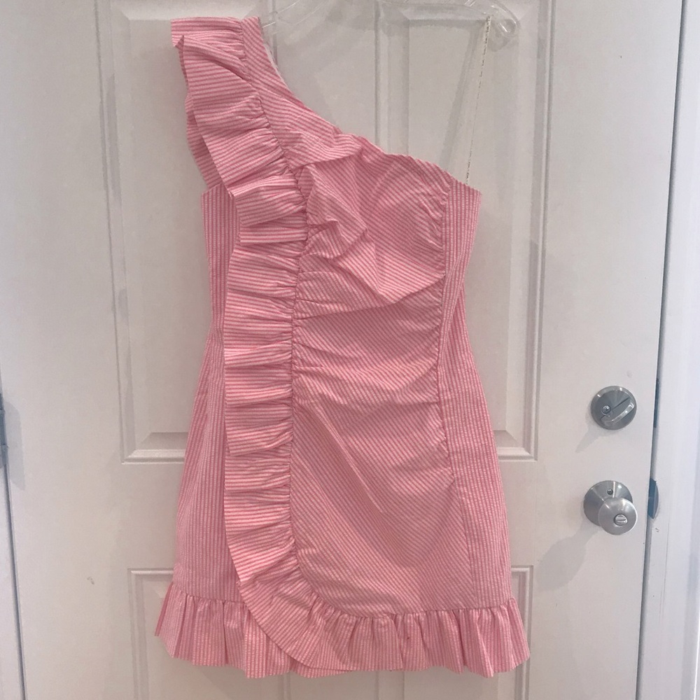 New LILLY PULITZER Tiffani One-Shoulder Dress in Havana Pink *Barbiecore* NWT - Picture 2 of 16